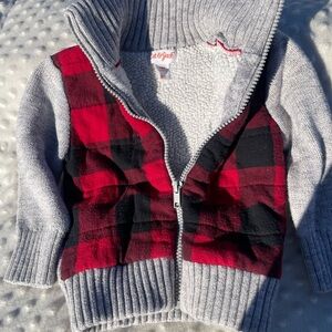 Cat & Jack Red and Black Plaid Gray Sweater